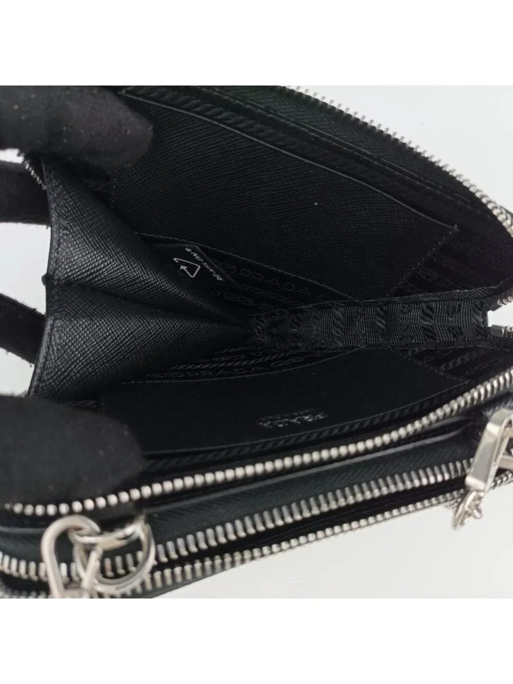 Prada Triangle Logo Black Saffiano Leather 62 Shoulder